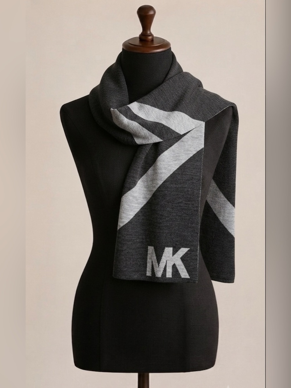 Michael Kors Colorblock Striped Knit Scarf Charcoal/Grey